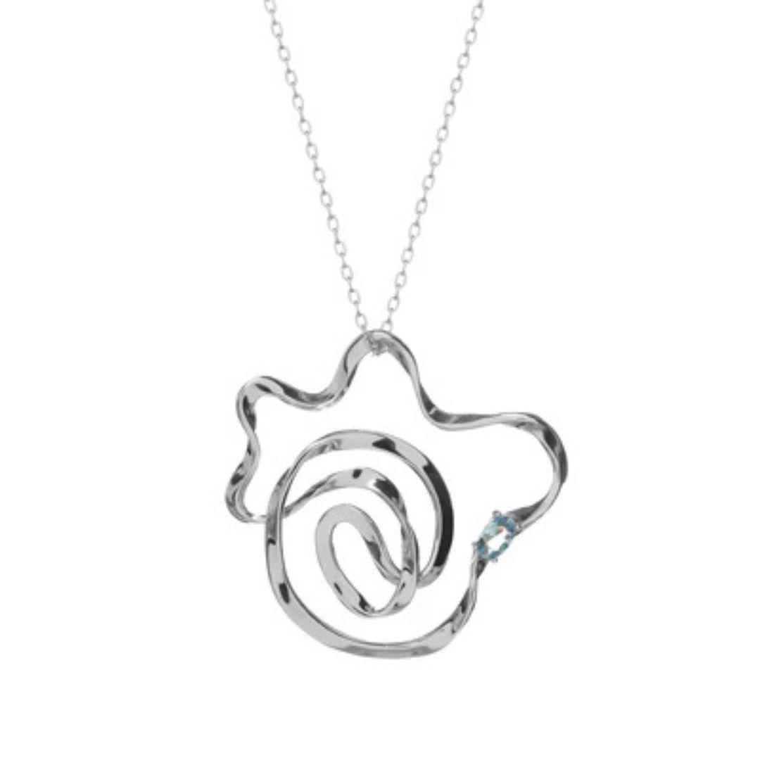 Collar Irregular de Plata con Piedra Azul Aguamarina – Diseño Artístico y Elegante para Mujer
