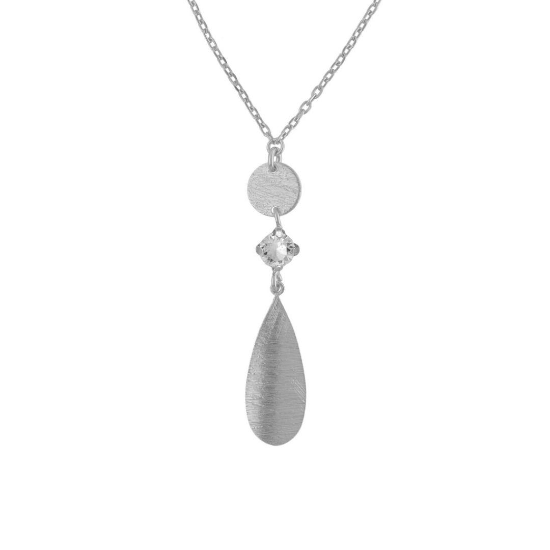 Collar Noise Lágrima Crystal White en Plata de Ley bañada en Rodio · Victoria Cruz
