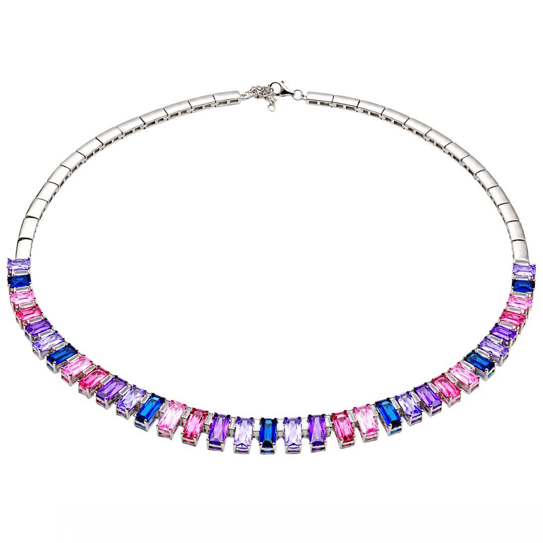 Collar de Plata Multicolor Rosa, Azul y Violeta – Elegancia Fresca y Sofisticada