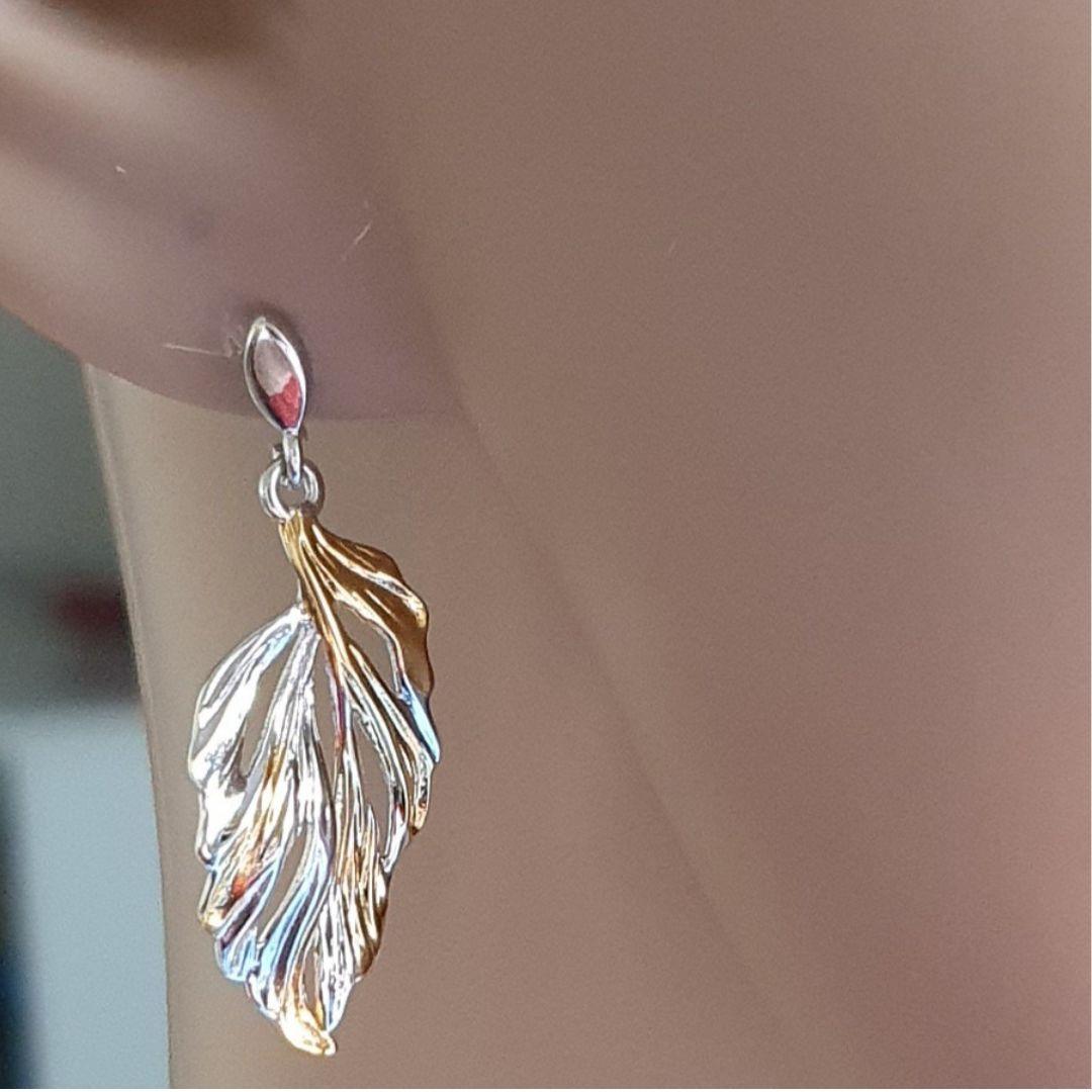 Pendientes de plata bicolor Hoja