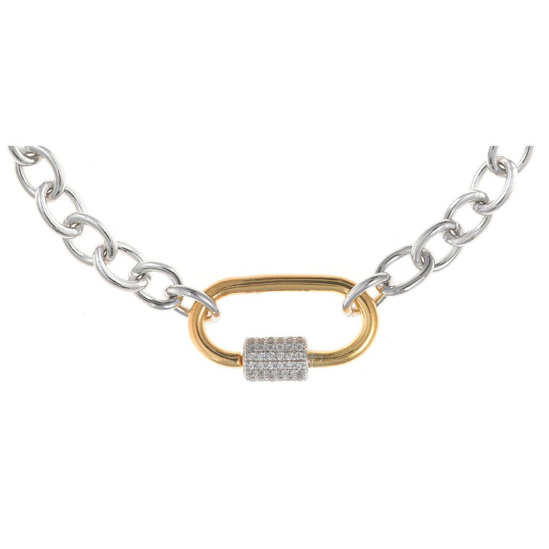 Colgante de plata 925 con cadena en Collar de plata formado por eslabones y un eslabón dorado con cierre de circonitas blancas de Salvatore 136C0338de hoja (Copia)