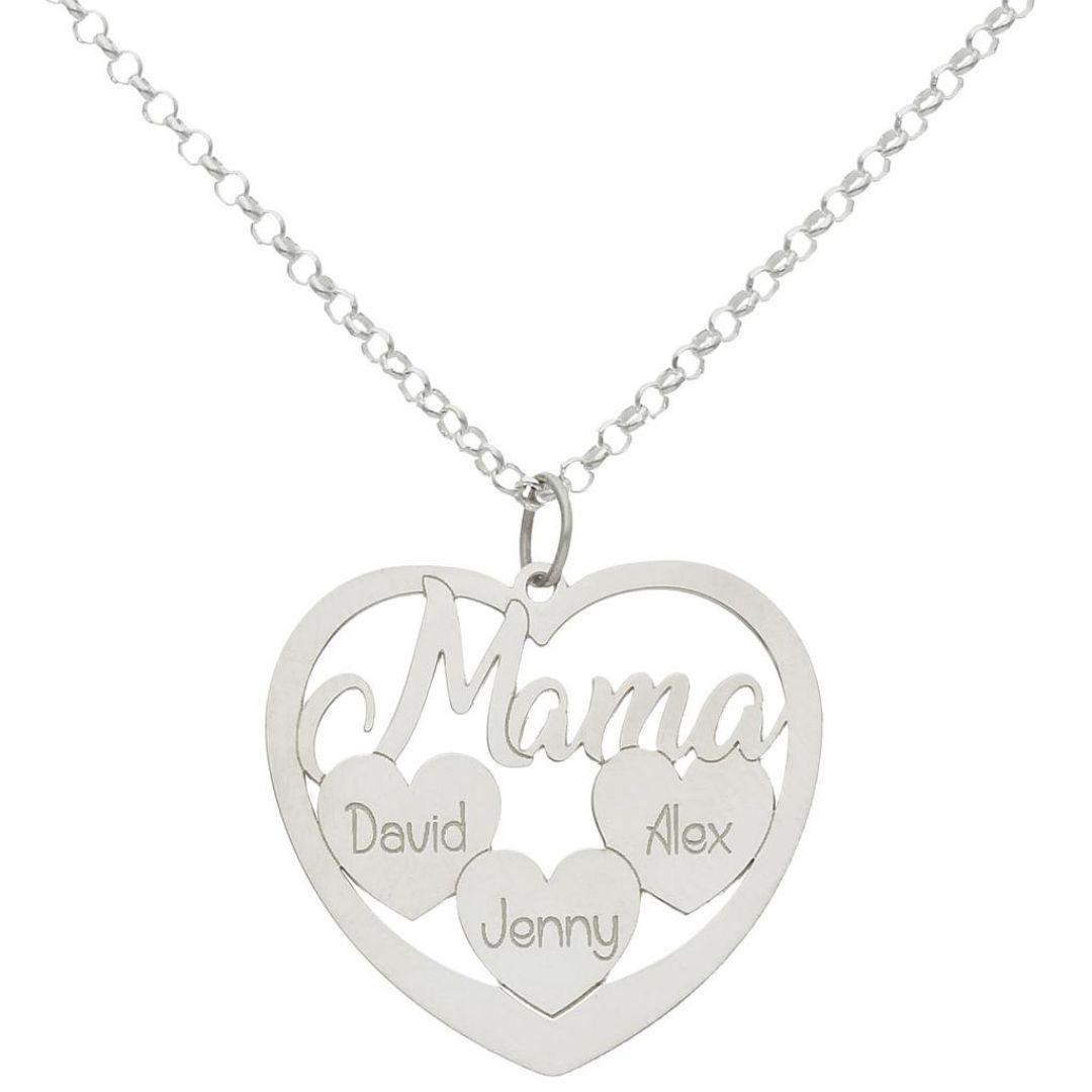 Collar de plata personalizado MAMA Y 3 CORAZONES