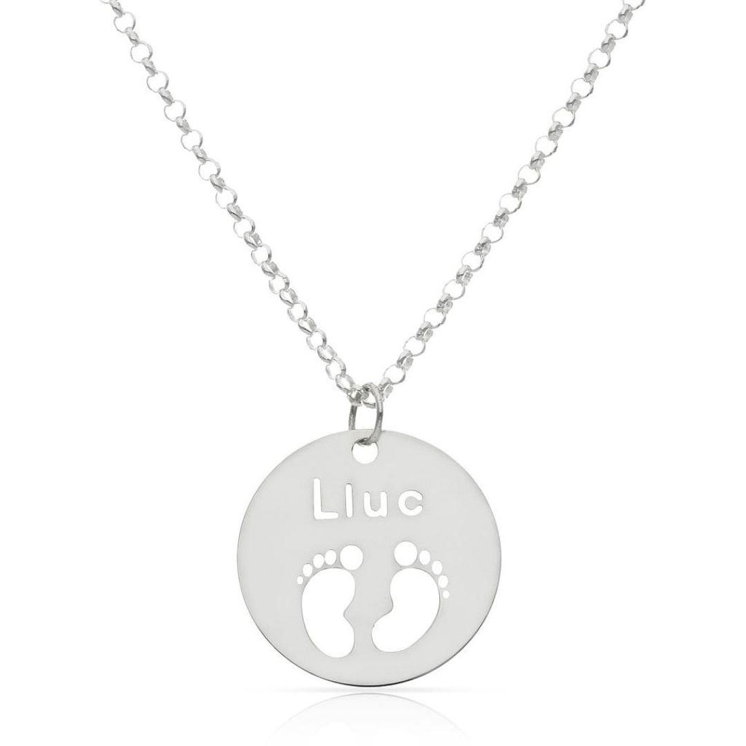Collar de plata personalizado nombre y pies calados