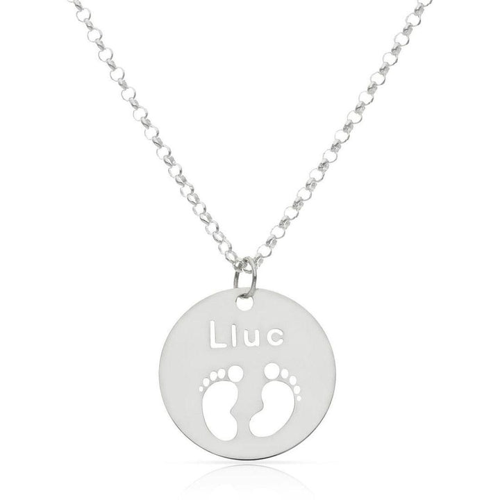 Collar de plata personalizado nombre y pies calados