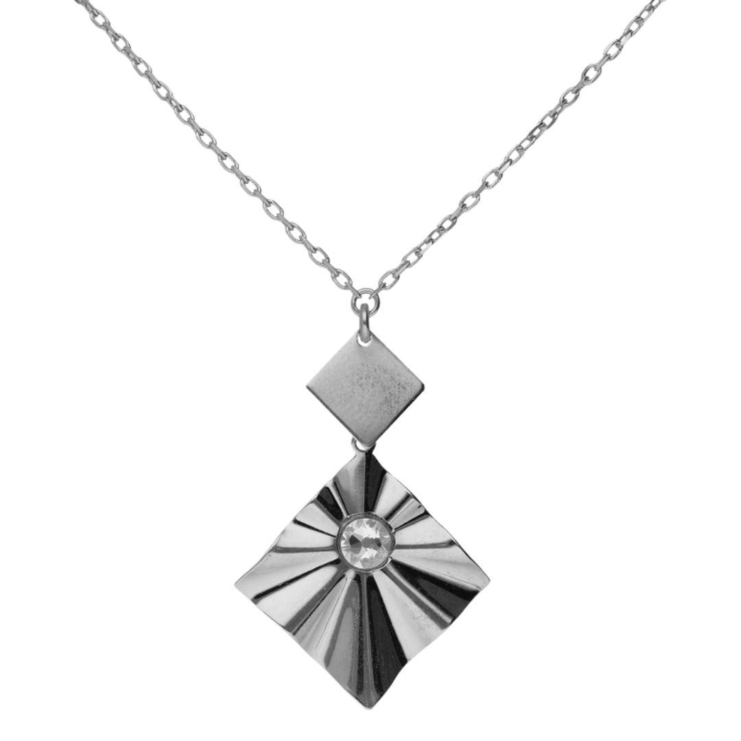 Collar rombo con cristal en Plata 925 baño de Rodio  · Victoria Cruz