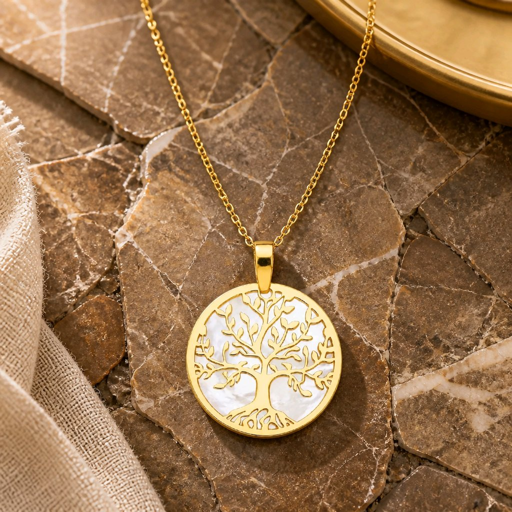 Collar Árbol de la Vida con Nácar en Plata de Ley Bañada en Oro