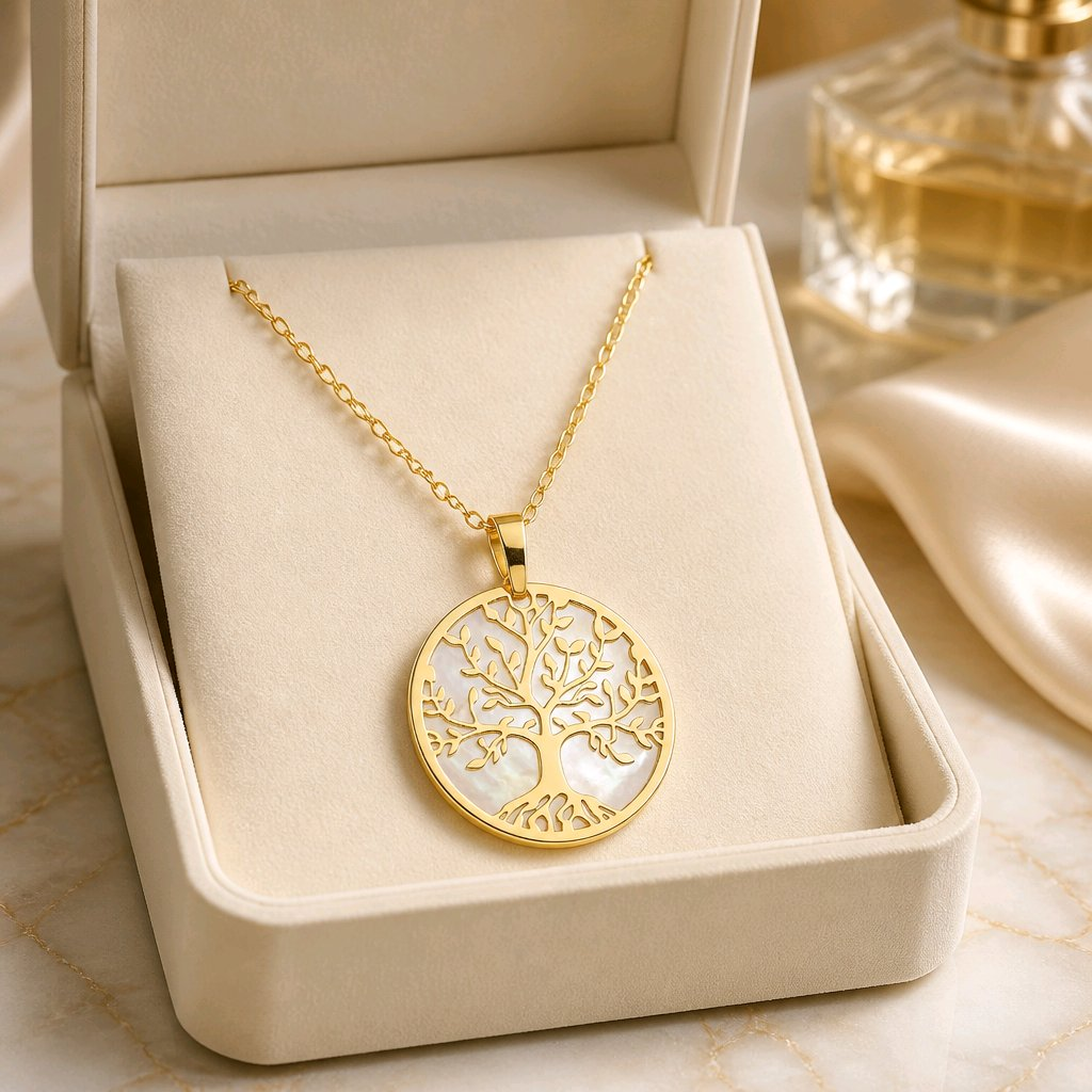 Collar Árbol de la Vida con Nácar en Plata de Ley Bañada en Oro