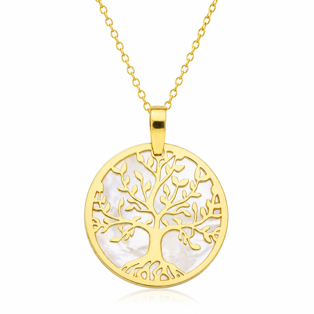 Collar Árbol de la Vida con Nácar en Plata de Ley Bañada en Oro