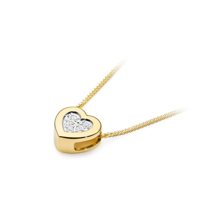 Collar Corazón de Oro de 14K con Cinco Diamantes