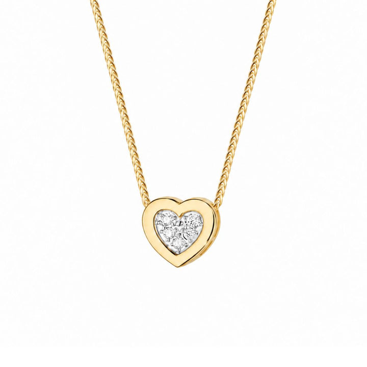 Collar Corazón de Oro de 14K con Cinco Diamantes