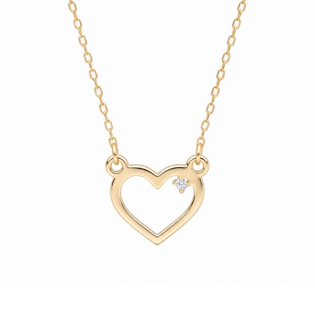 Collar Corazón de Oro de 14K con Diamante