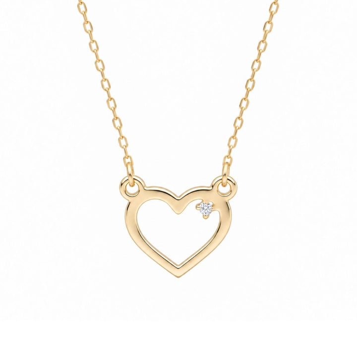Collar Corazón de Oro de 14K con Diamante