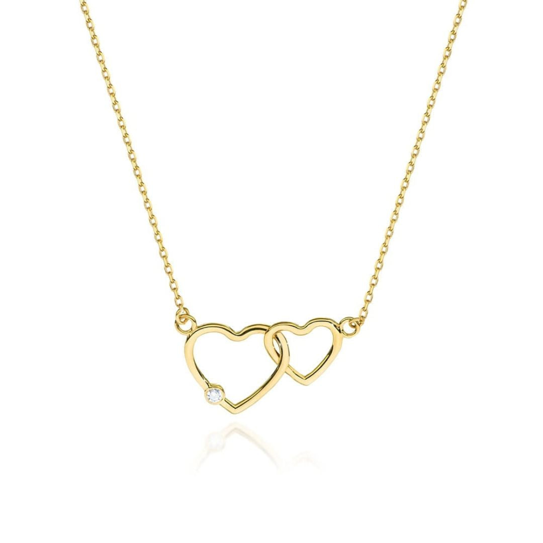 Collar Corazones Entrelazados de Oro de 14K con Diamante