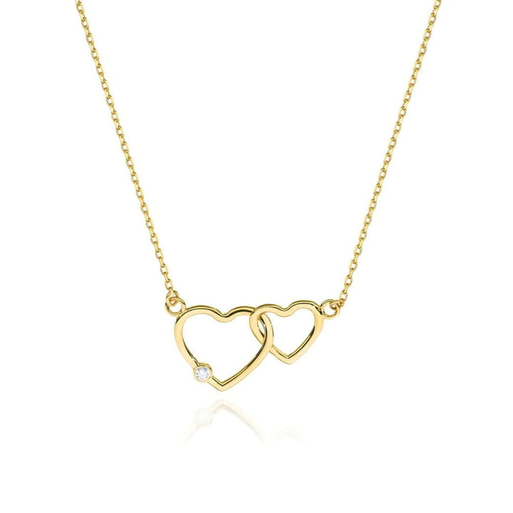 Collar Corazones Entrelazados de Oro de 14K con Diamante