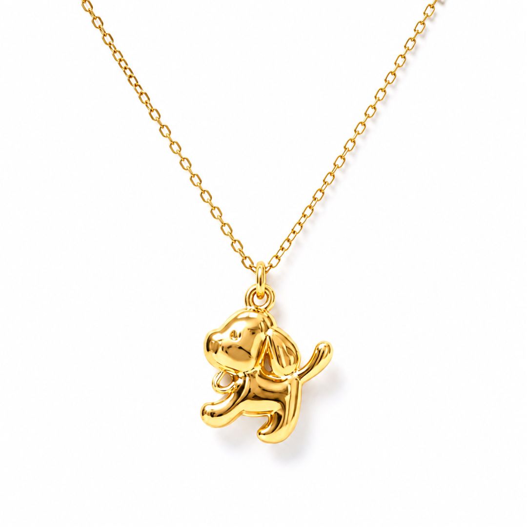 Collar Corto de Acero Dorado con Colgante de Perrito