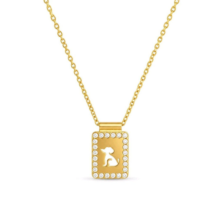 Collar Corto de Acero Dorado con Colgante de Perrito y Circonitas