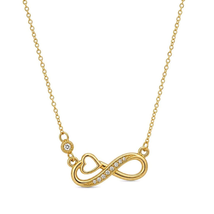 Collar Corto de Acero Dorado con Infinito, Corazón y Circonitas