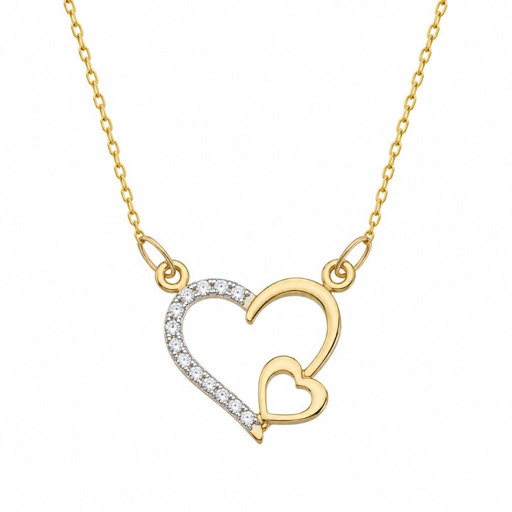 Collar Doble Corazón de Oro de 14K con Diamantes