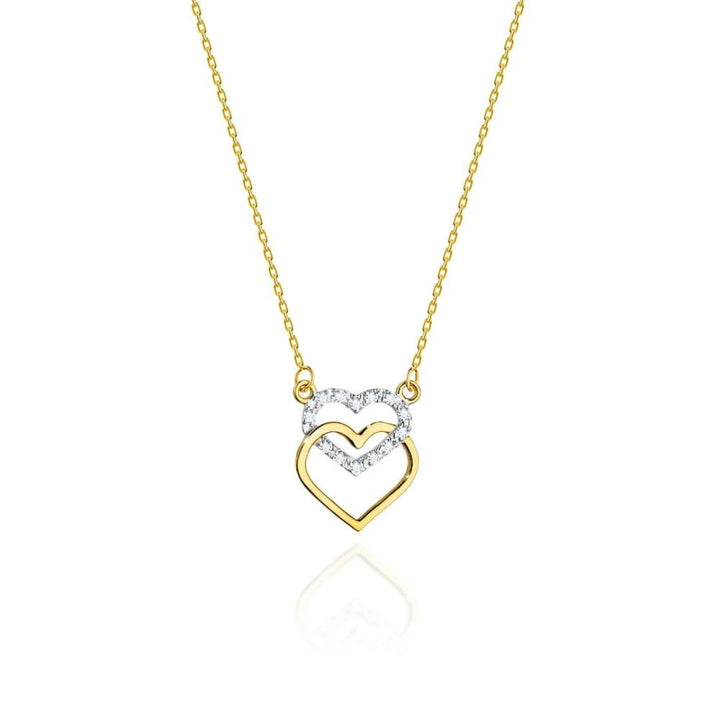 Collar Dos Corazones de Oro de 14K con Diamantes