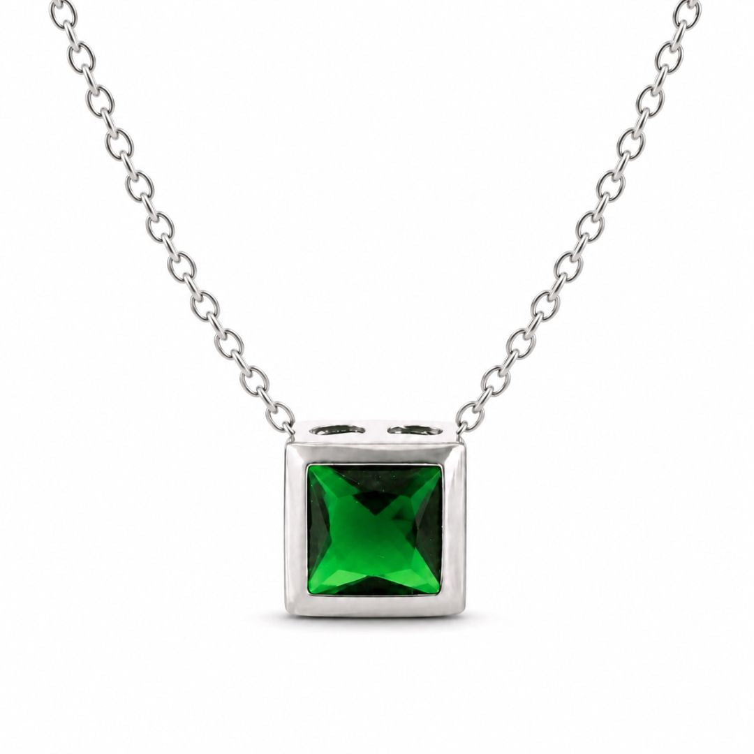 Collar Geométrico con Cristal Cuadrado