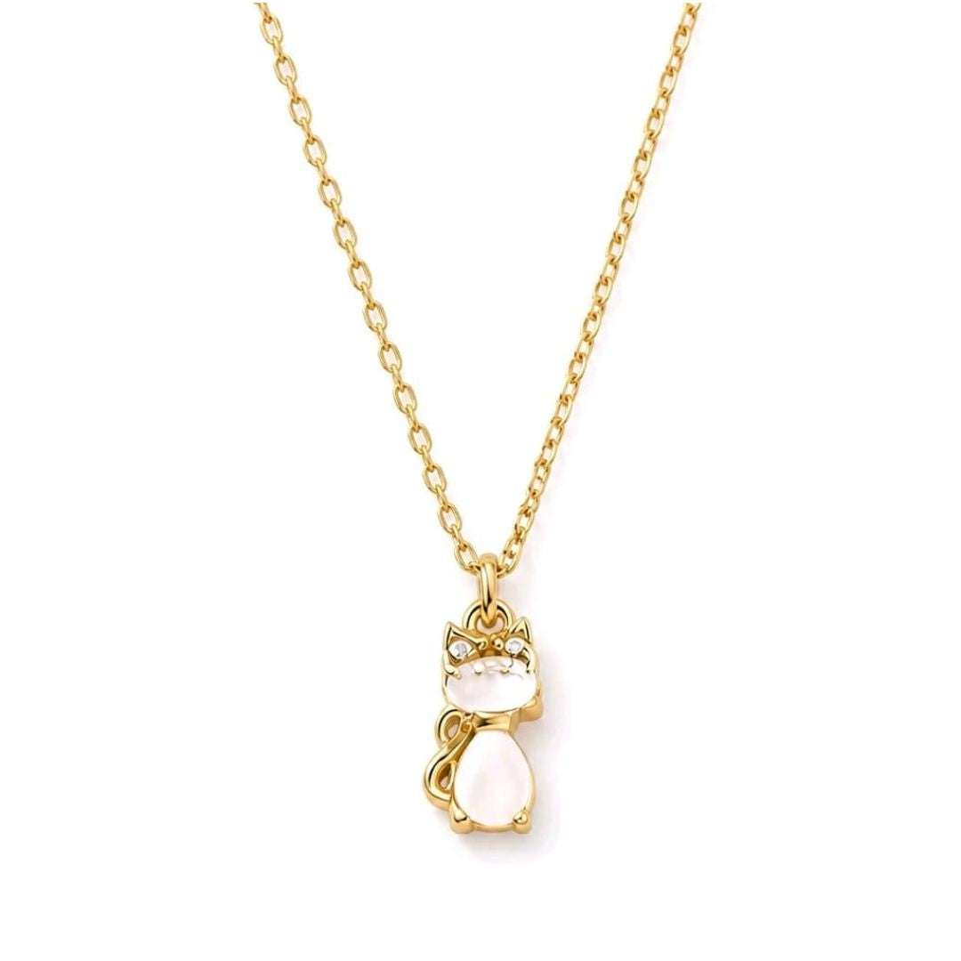 Collar Minimalista de Acero Dorado con Colgante Gatito
