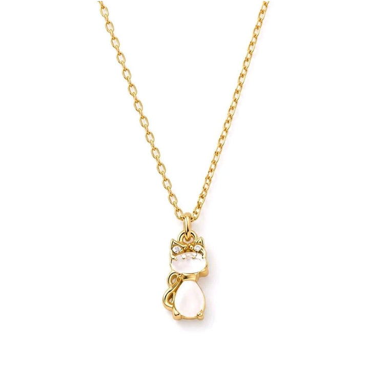 Collar Minimalista de Acero Dorado con Colgante Gatito