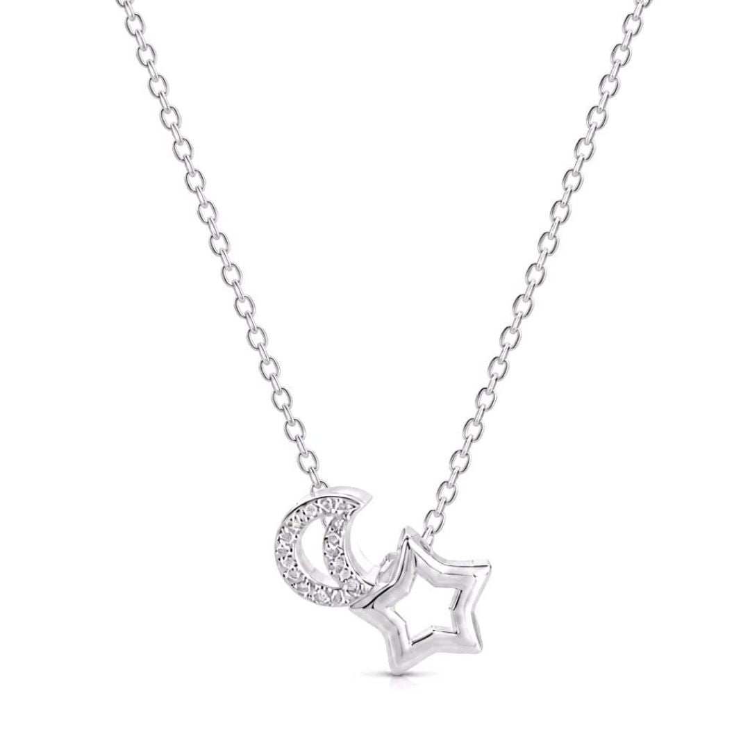 Collar Minimalista de Plata con Luna y Estrella