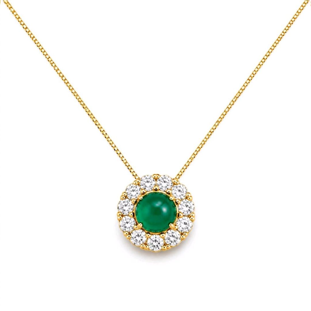 Collar Plata 925 Chapado en Oro con Circonita Verde y Halo de Circonitas