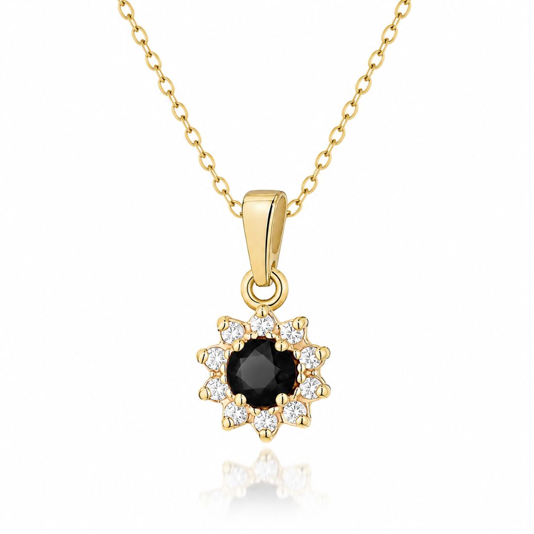 Colgante Redondo de Diamante Negro y Diamantes en Oro de 14K