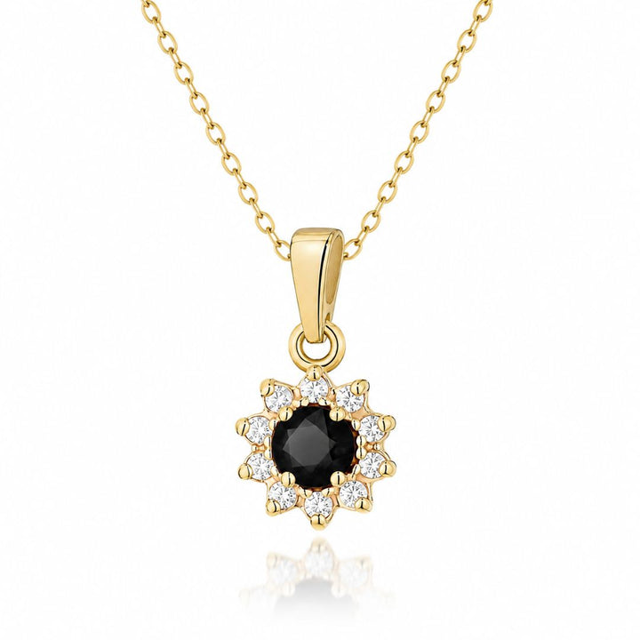 Colgante Redondo de Diamante Negro y Diamantes en Oro de 14K