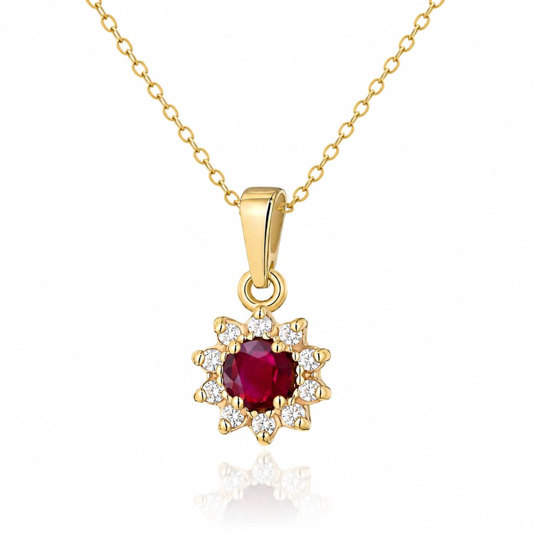 Colgante Redondo de Rubí y Diamantes en Oro de 14K