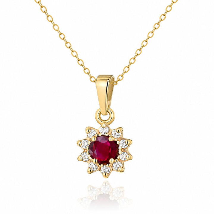 Colgante Redondo de Rubí y Diamantes en Oro de 14K