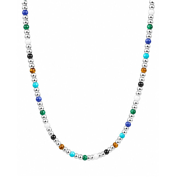 Collar de Acero con Bolitas Multicolor y Detalles Plateados