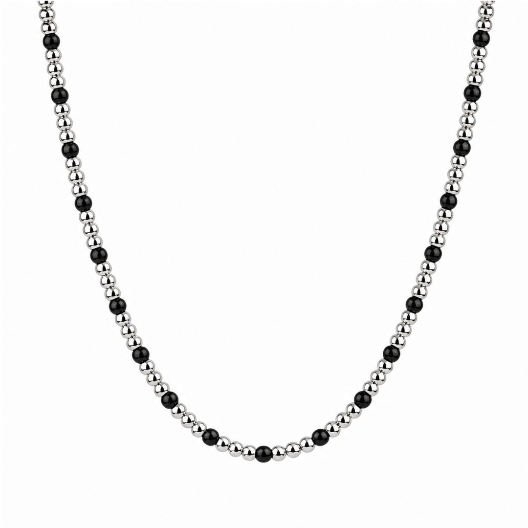 Collar de Acero para Hombre con Bolitas Negras