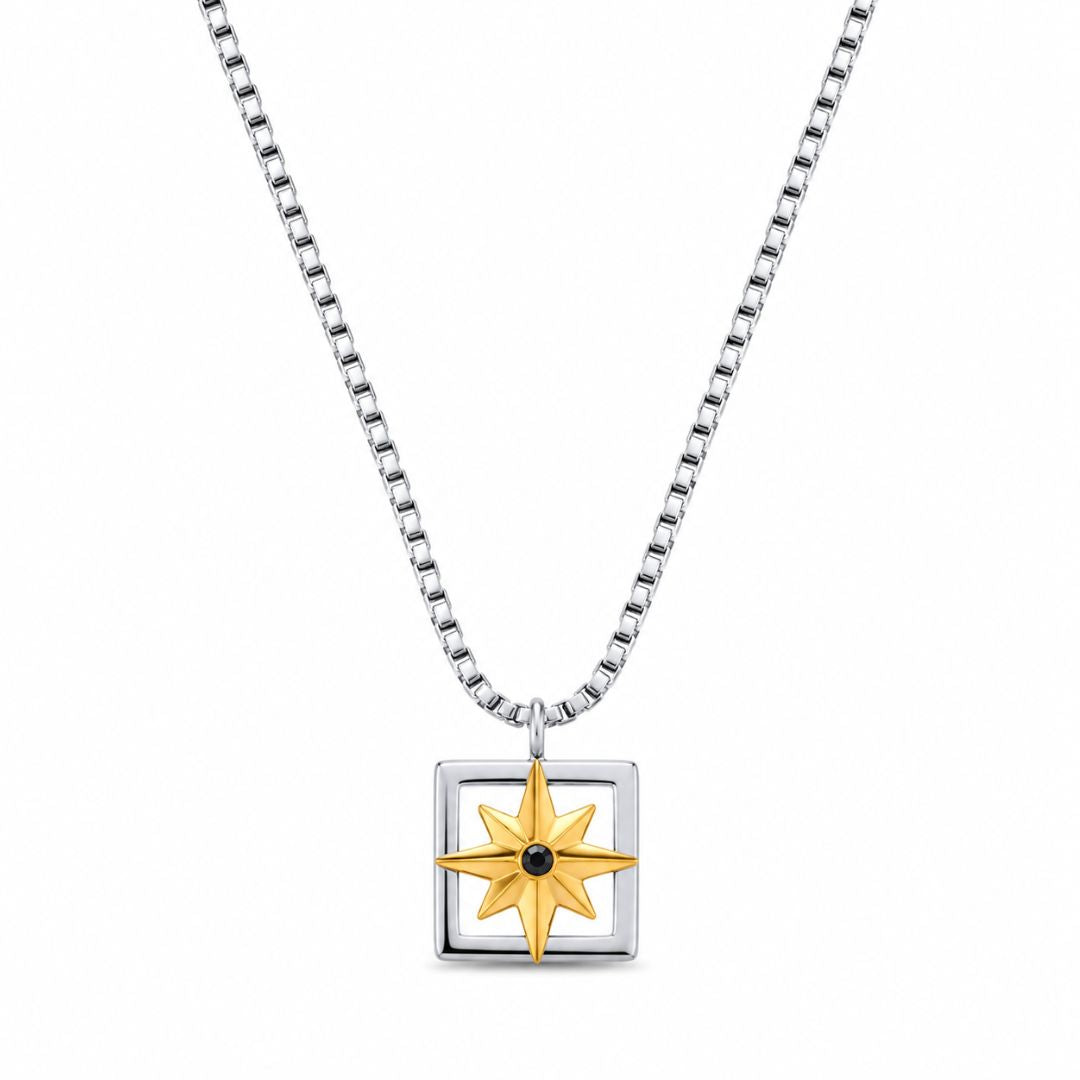 Collar de Acero para Hombre con Colgante Estrella Bicolor