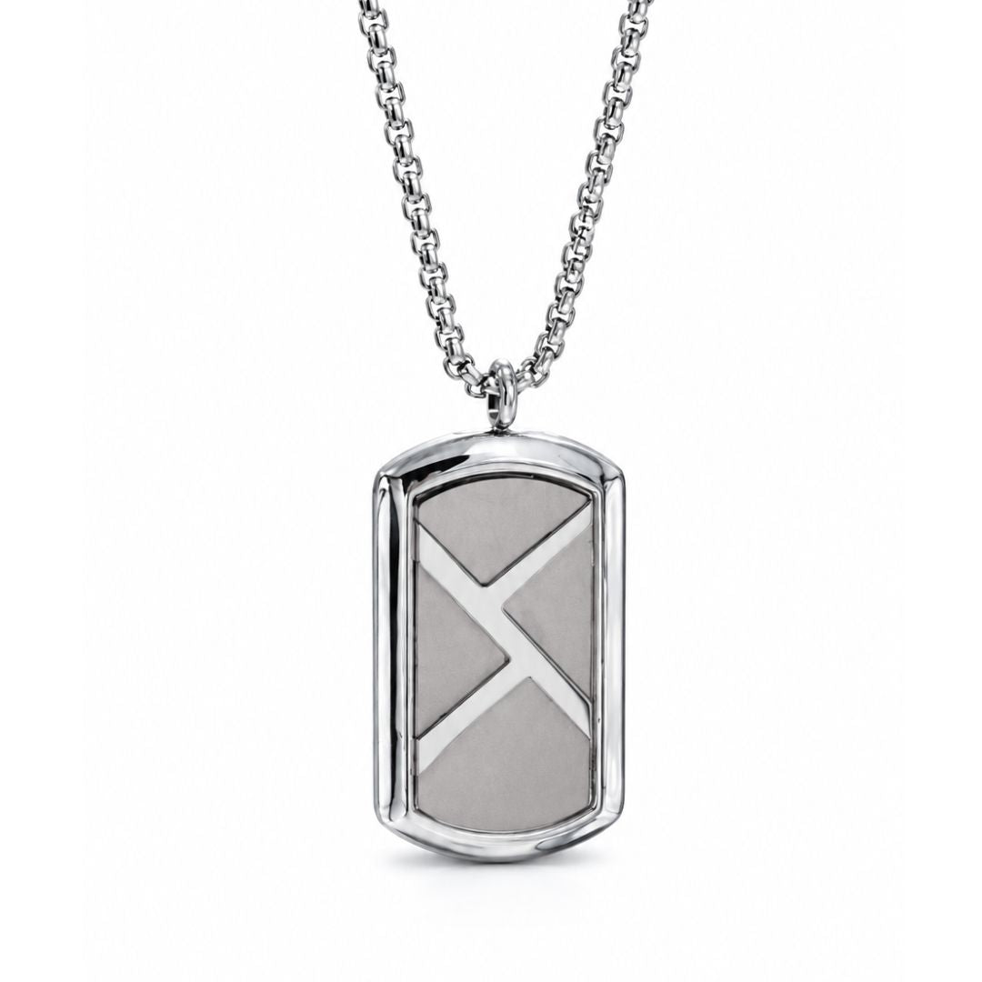 Collar de Acero para Hombre con Colgante Ovalado Geométrico