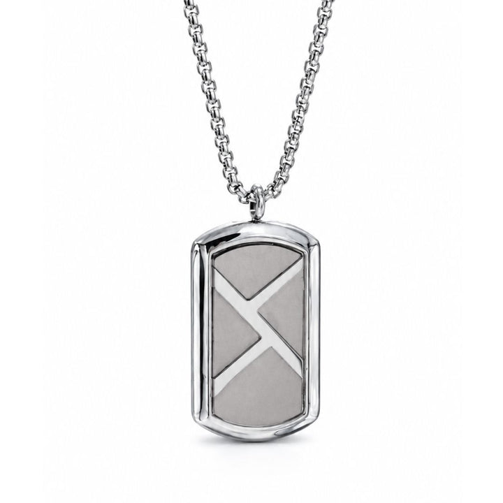 Collar de Acero para Hombre con Colgante Ovalado Geométrico