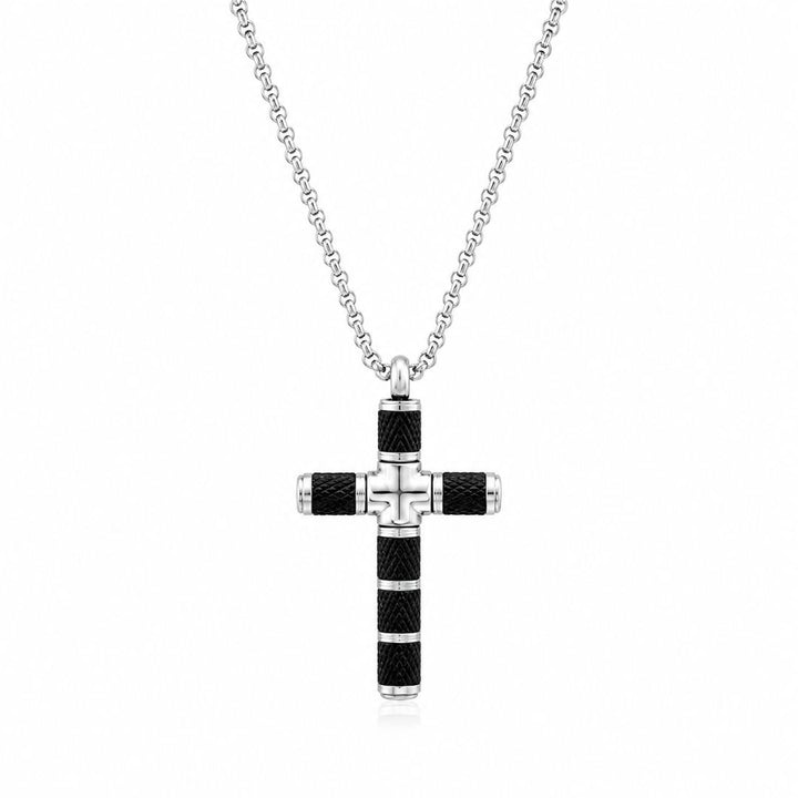 Collar de Acero para Hombre con Colgante de Cruz Negra