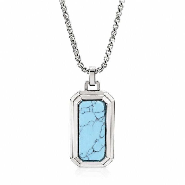 Collar de Acero para Hombre con Piedra Turquesa Azul