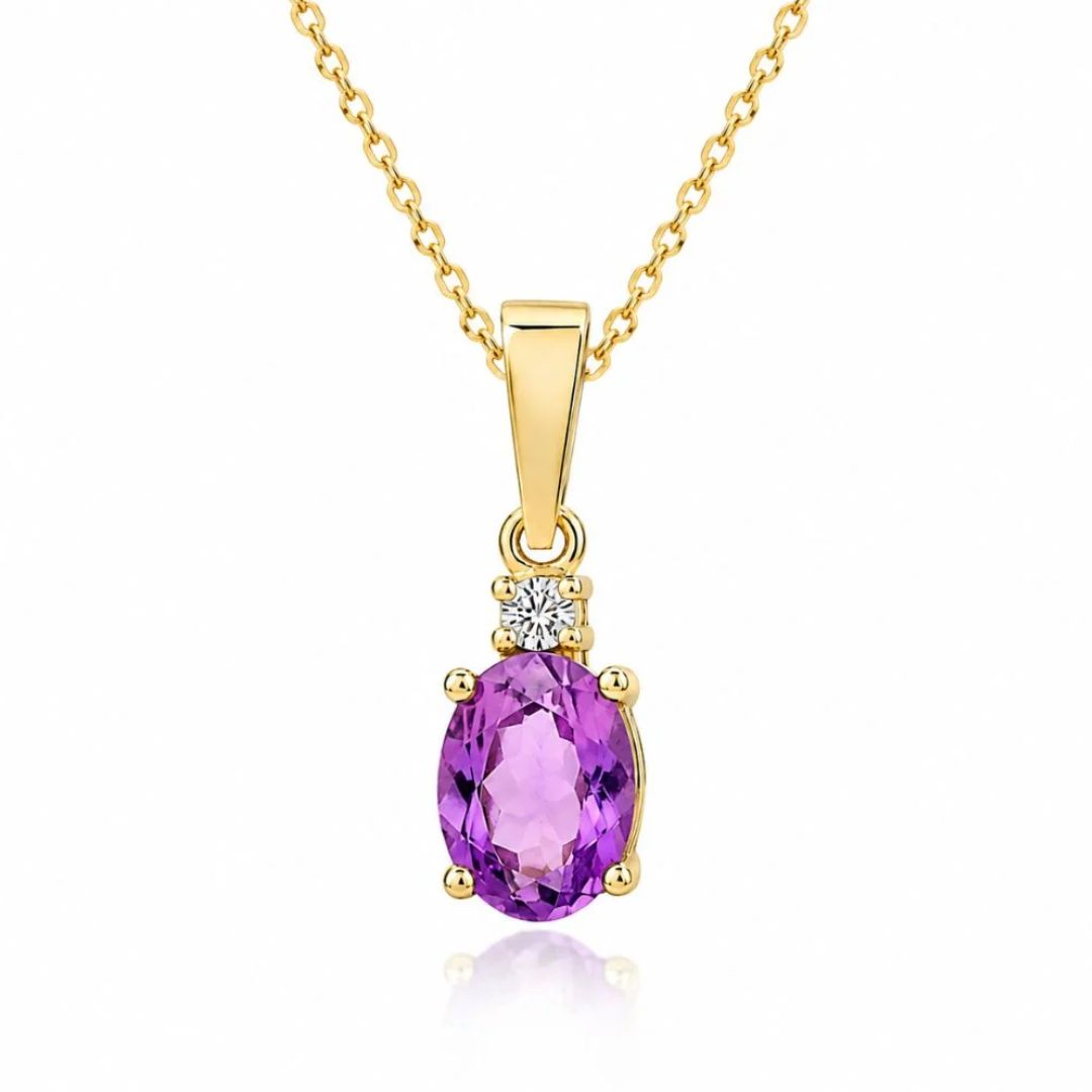 Collar de Amatista y Diamante en Oro de 14K