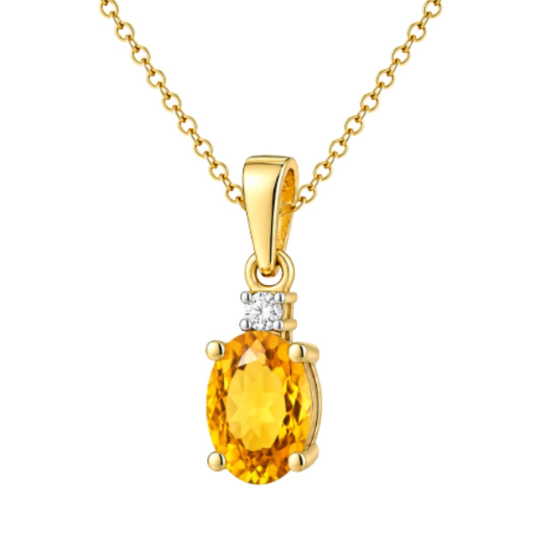 Collar de Citrino y Diamante en Oro de 14K
