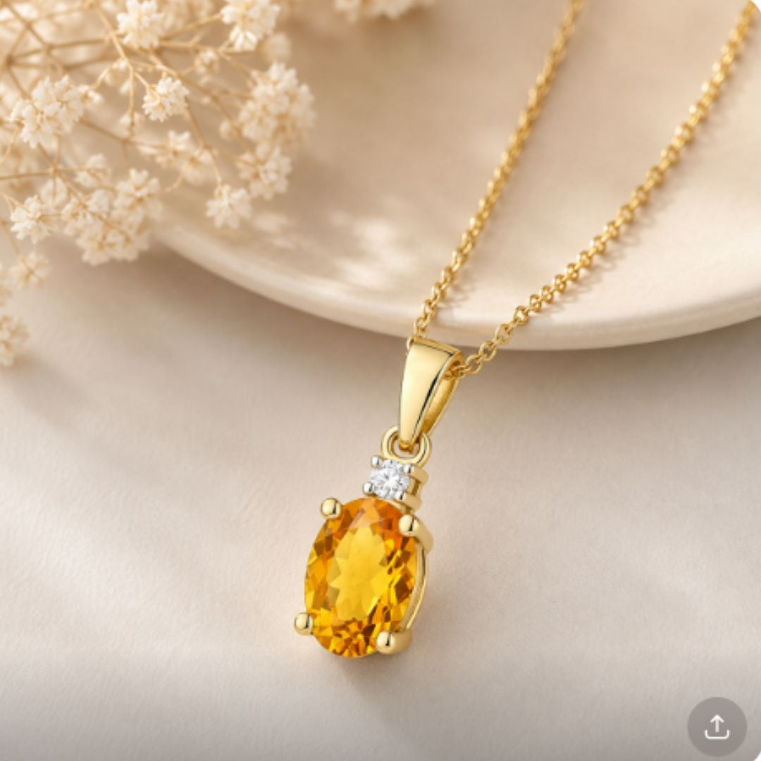 Collar de Citrino y Diamante en Oro de 14K