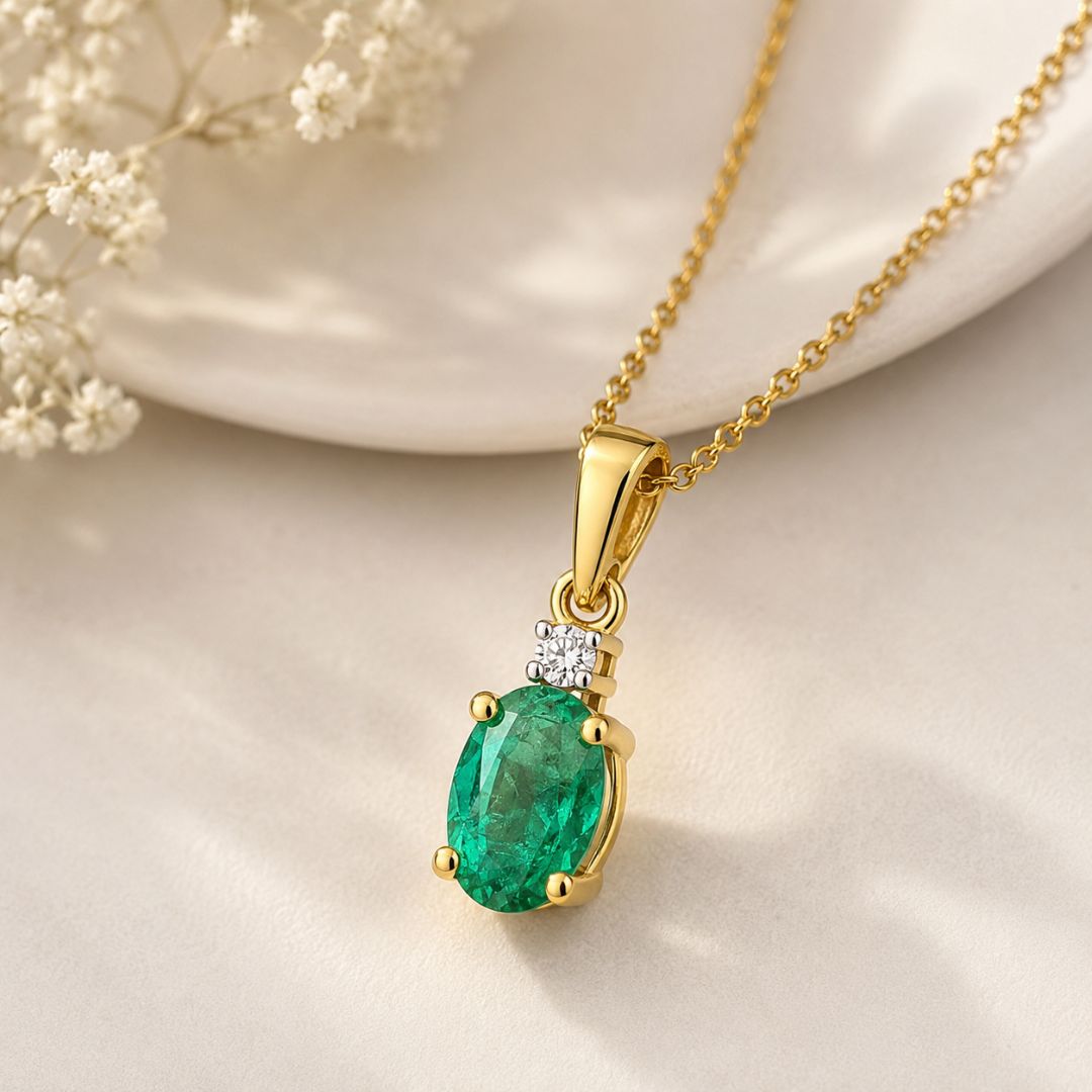 Colgante de Esmeralda y Diamante en Oro de 14K