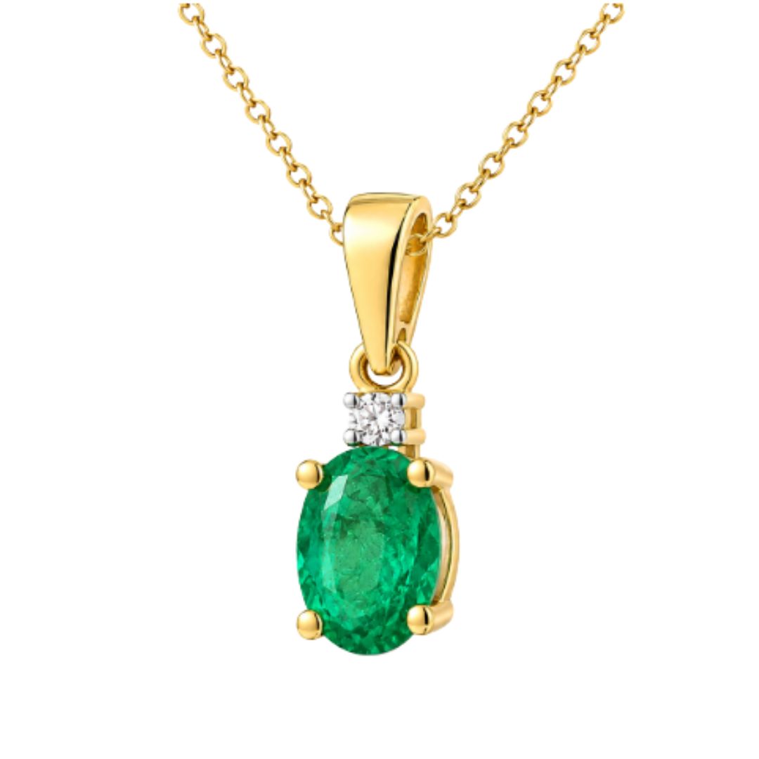 Colgante de Esmeralda y Diamante en Oro de 14K