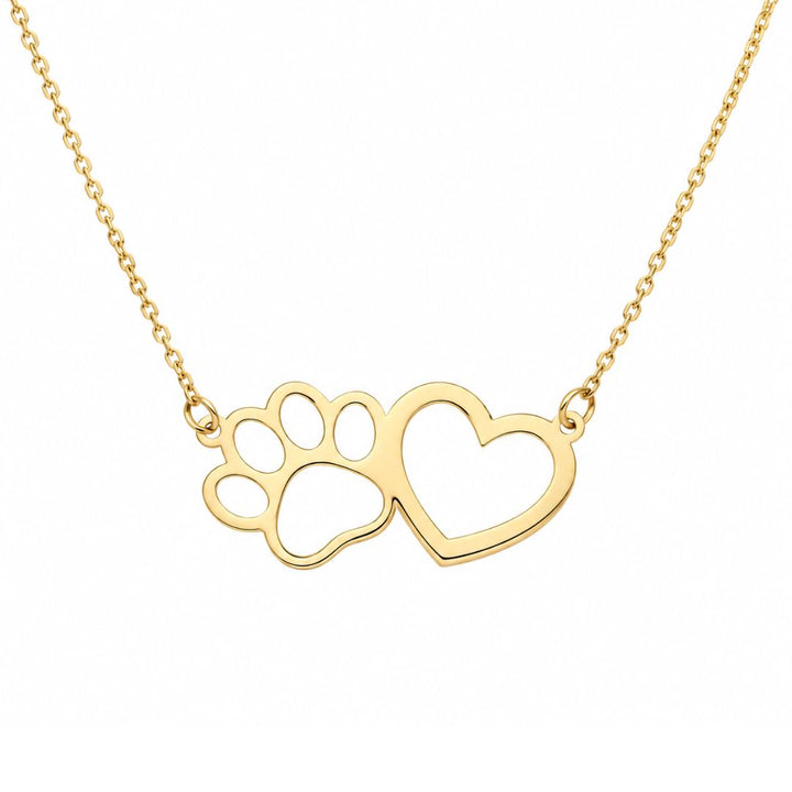 Collar de Oro 18K con Huella de Mascota y Corazón