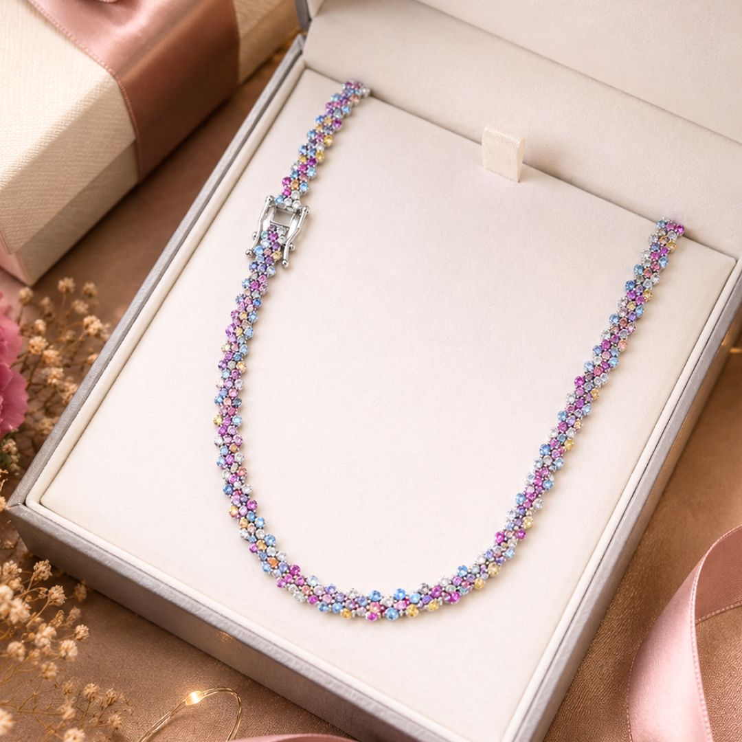 Collar de Plata 925 con Circonitas Multicolor – Elegancia y Color