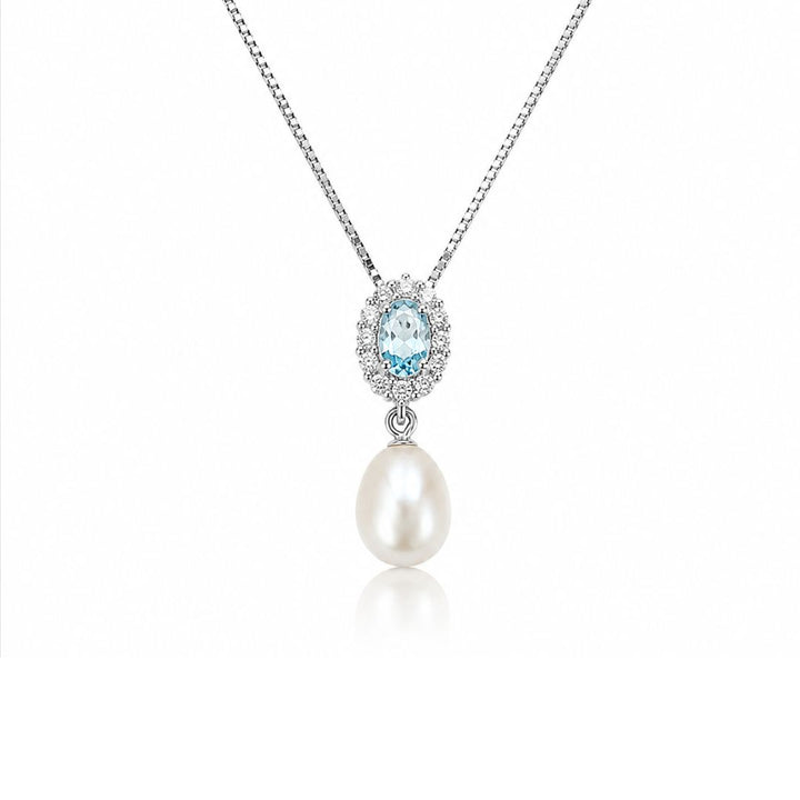 Collar de Plata 925 con Piedra en Tono Azul y Perla Natural