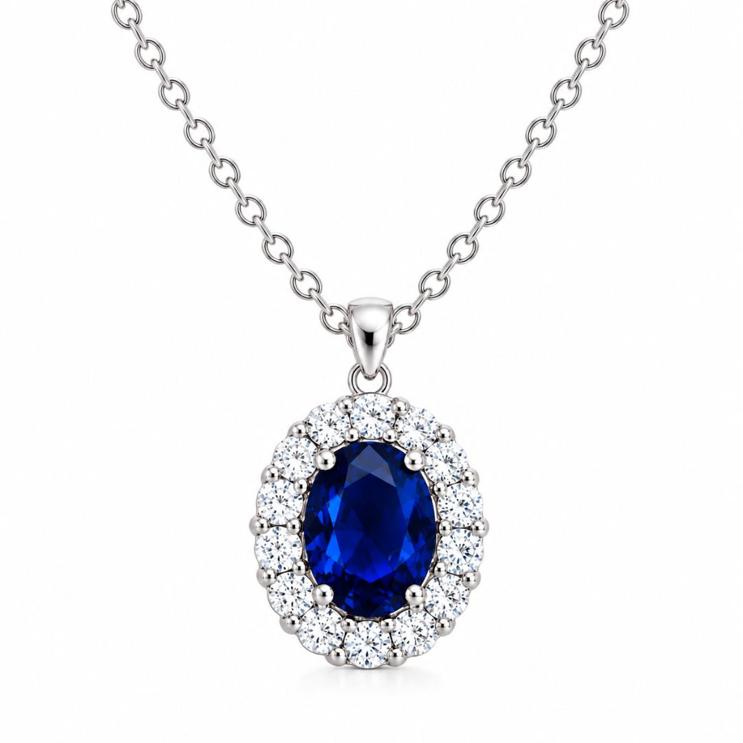 Collar de Plata con Cristal Azul y Circonitas