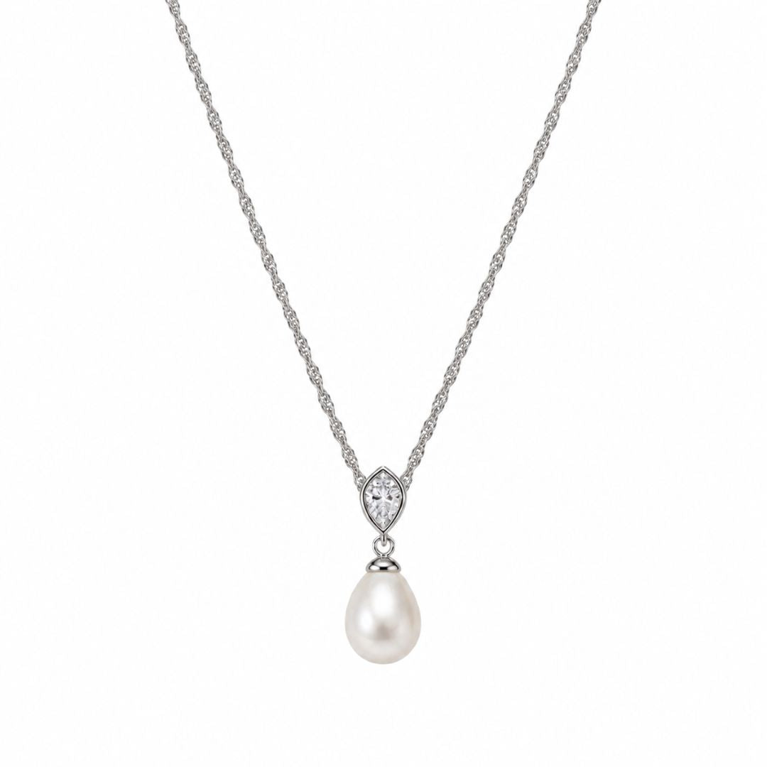 Collar de Plata con Perla 10 × 12 mm y Circonita