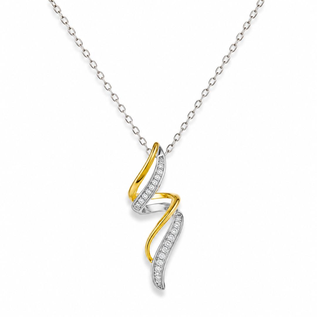 Collar de Plata de Ley 925 Bicolor con Colgante Espiral y Circonitas